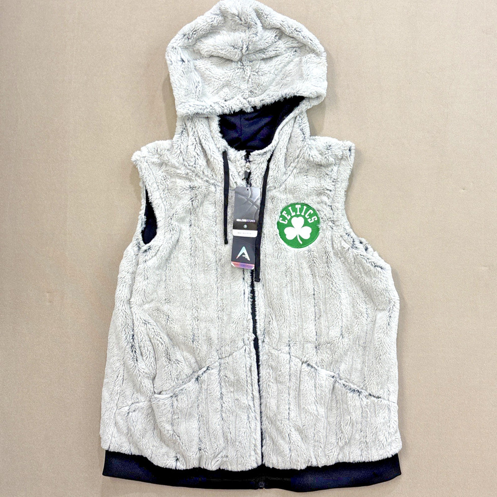 Brand New Women's Boston Celtics Antigua Hooded Full-Zip Vest Faux Fur XL